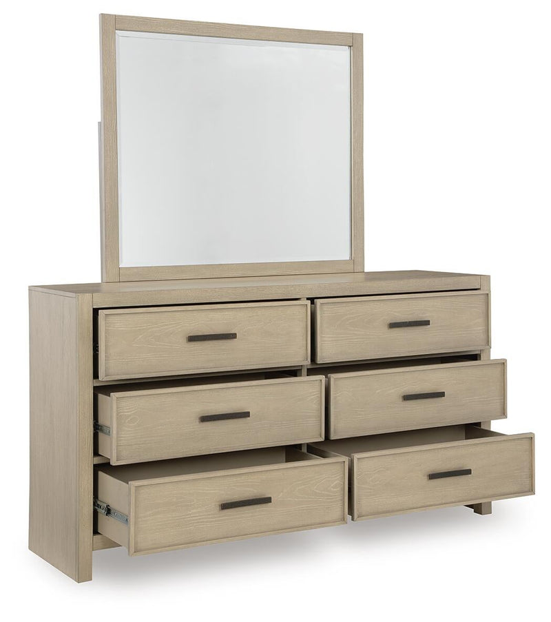 Calmoro California King Bookcase Bed with Mirrored Dresser and Nightstand