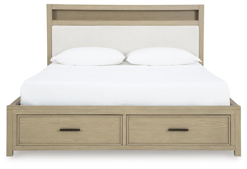 Calmoro California King Bookcase Bed with Mirrored Dresser and Nightstand
