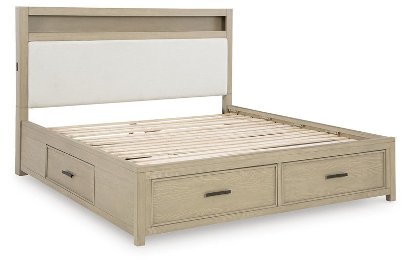Calmoro California King Bookcase Bed with Mirrored Dresser