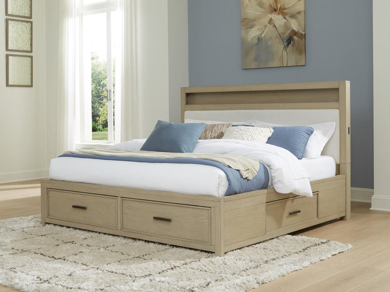 Calmoro California King Bookcase Bed with Mirrored Dresser
