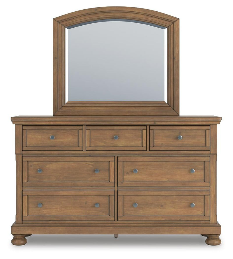 Vandenmore California King Panel Bed with Mirrored Dresser and Nightstand