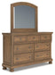 Vandenmore King Panel Bed with Mirrored Dresser, Chest and Nightstand