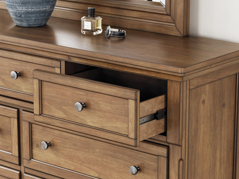 Vandenmore King Panel Bed with Mirrored Dresser and Nightstand
