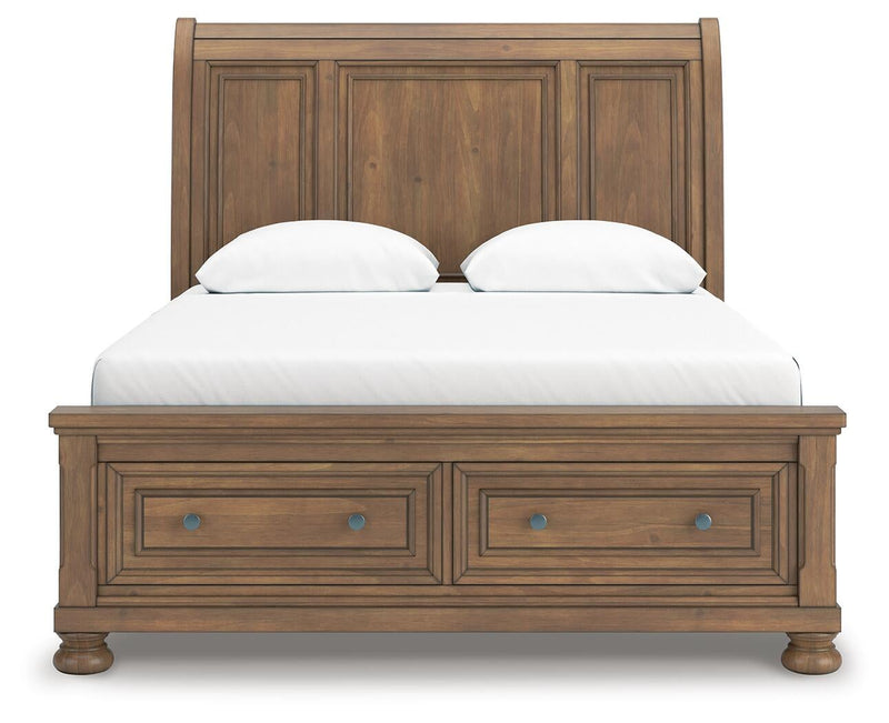 Vandenmore Queen Storage Sleigh Bed with Mirrored Dresser