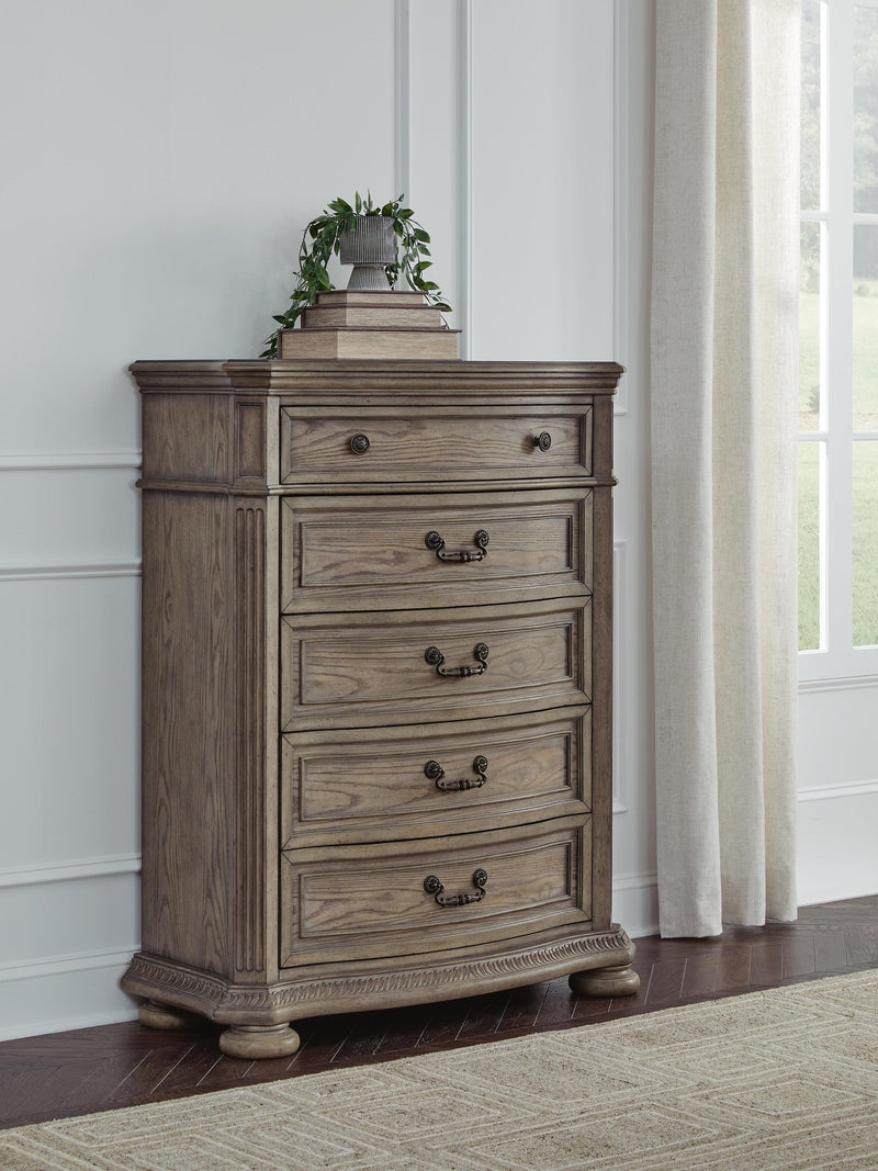 Ardenfield King Upholstered Sleigh Bed, Dresser, Mirror, Chest and Nightstand