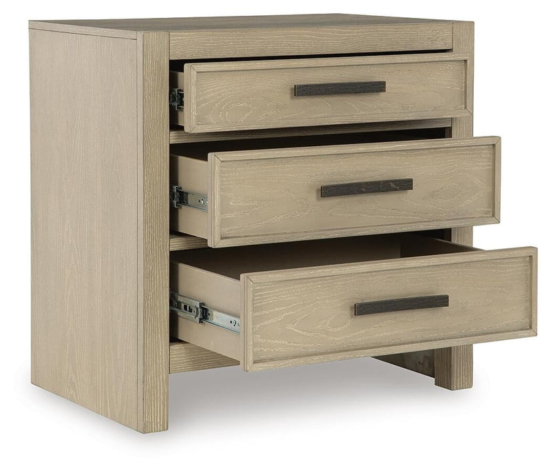 Calmoro King Bookcase Bed with Mirrored Dresser and Nightstand