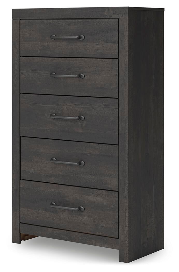 Delmorta Full Panel Bed, Dresser, Mirror, Chest and Nightstand