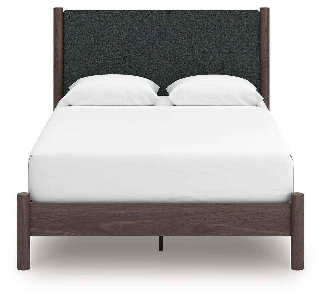Pamytta Queen Upholstered Panel Platform Bed, Dresser, Mirror, Chest and Nightstand