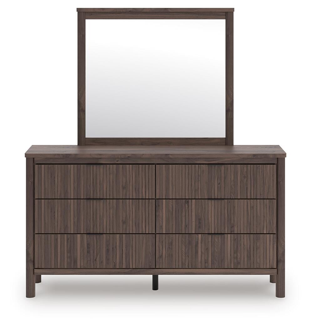 Pamytta Twin Upholstered Panel Platform Bed, Dresser, Mirror and Nightstand