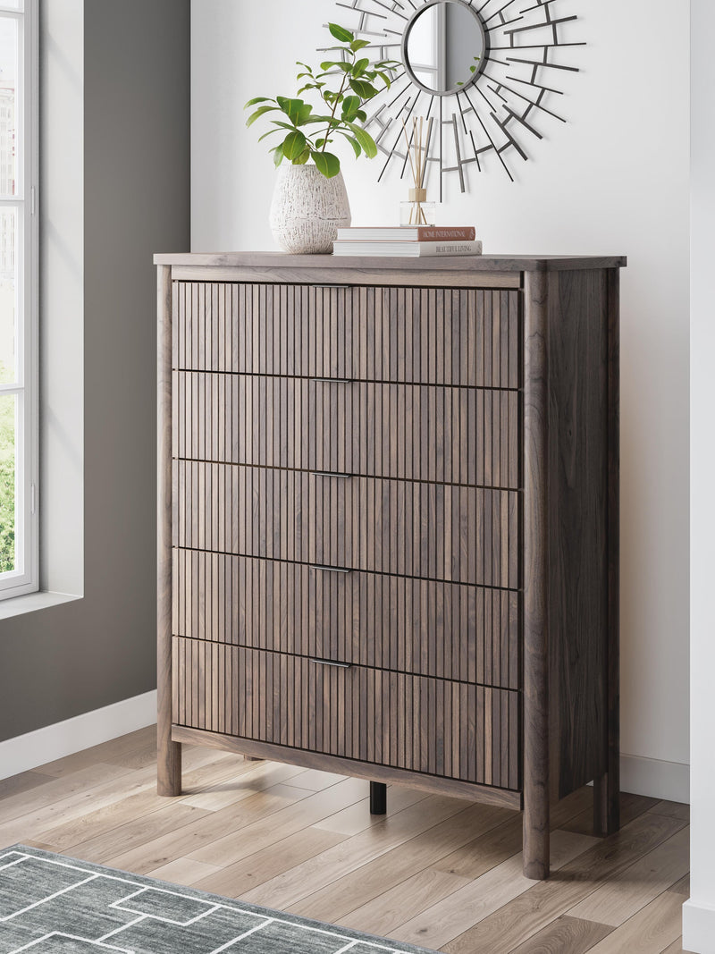 Cadmori Twin Panel Platform Bed, Dresser, Mirror, Chest and Nightstand