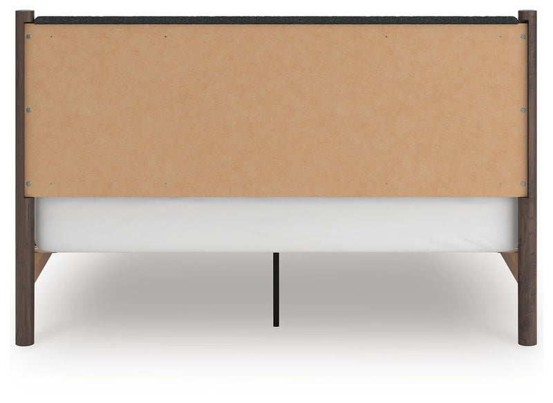 Cadmori King Upholstered Panel Platform Bed, Dresser, Mirror, Chest and Nightstand