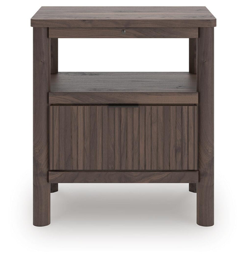 Cadmori King Upholstered Panel Platform Bed, Dresser, Mirror and Nightstand