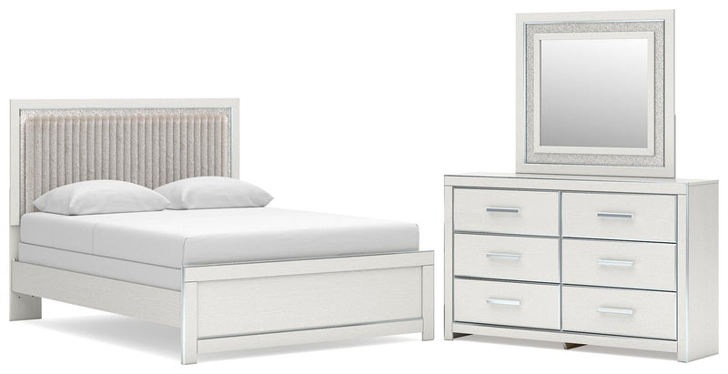 Birmonton Queen Upholstered Panel Bed, Dresser and Mirror