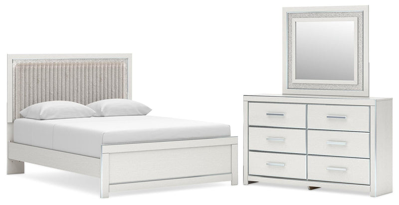 Birmonton Queen Upholstered Panel Platform Bed, Dresser and Mirror