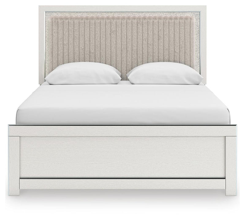 Birmonton Queen Upholstered Panel Platform Bed, Dresser and Mirror