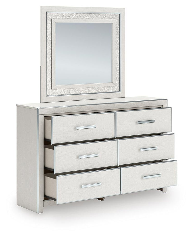 Birmonton California King Upholstered Bed, Dresser, Mirror, Chest and Nightstand