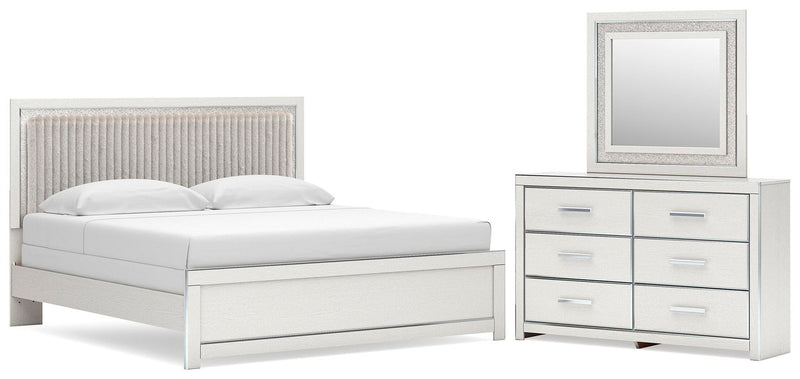 Birmonton King Upholstered Panel Bed, Dresser and Mirror