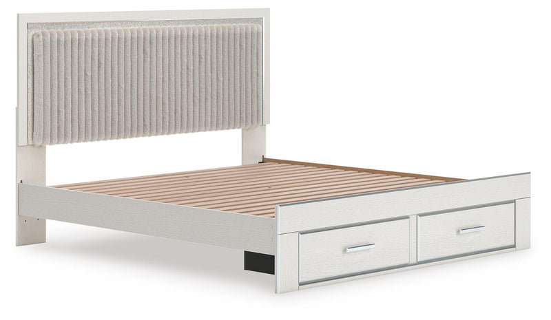 Birmonton King Upholstered Panel Platform Storage Bed, Dresser, Mirror and Nightstand