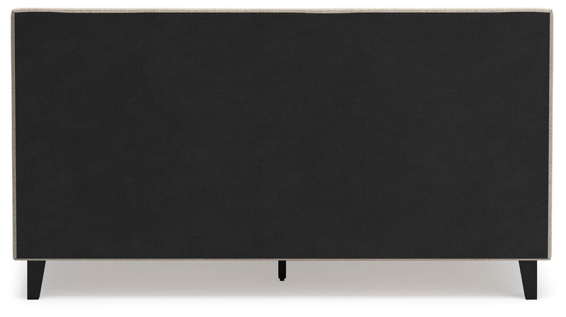 Cielden King Upholstered Bed with Roll Slats, Dresser and Mirror