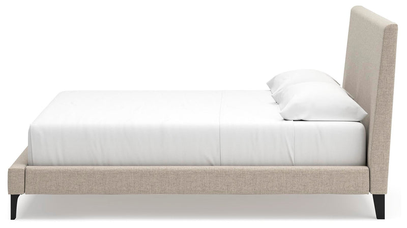Cielden King Upholstered Bed with Roll Slats, Dresser and Mirror