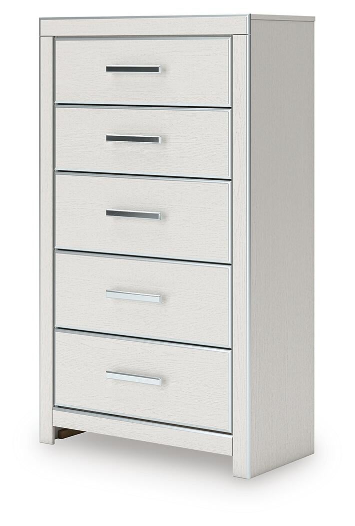 Birmonton King Upholstered Panel Platform Storage Bed, Dresser, Mirror, Chest and Nightstand