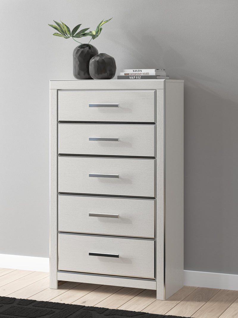 Birmonton King Upholstered Panel Platform Storage Bed, Dresser, Mirror, Chest and Nightstand