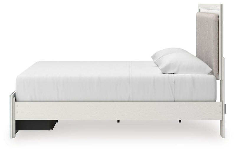 Birmonton King Upholstered Panel Platform Storage Bed, Dresser and Mirror