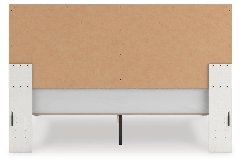 Birmonton King Upholstered Panel Platform Bed, Dresser, Mirror and Nightstand