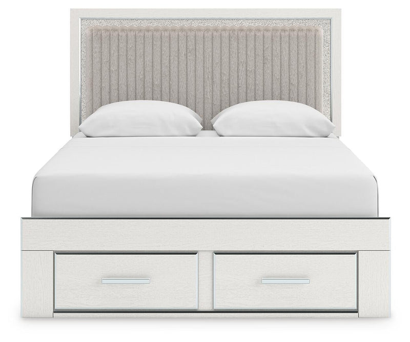 Birmonton Queen Upholstered Panel Platform Storage Bed, Dresser, Mirror, Chest and Nightstand
