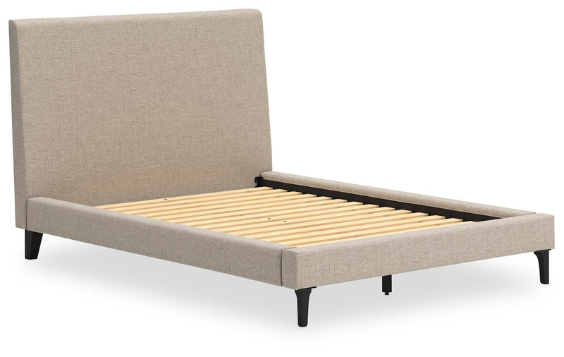 Cielden Full Upholstered Bed with Roll Slats, Dresser, Mirror and Nightstand