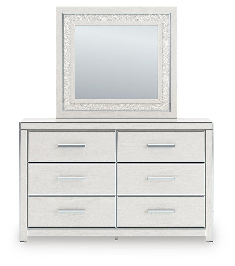 Birmonton California King Upholstered Bed, Dresser, Mirror and Nightstand