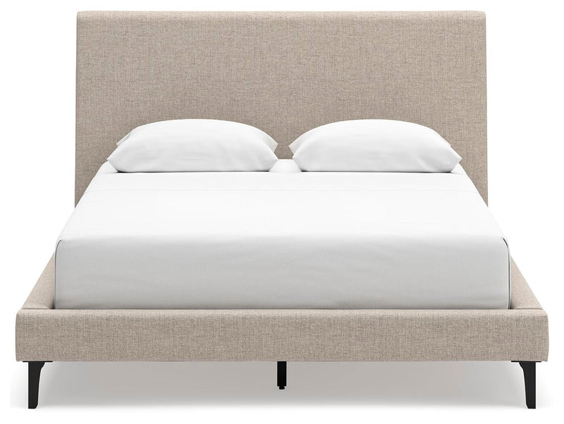 Cielden Queen Upholstered Bed with Roll Slats, Dresser and Mirror
