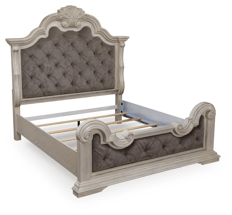 Andonhall King Upholstered Panel Bed with Mirrored Dresser