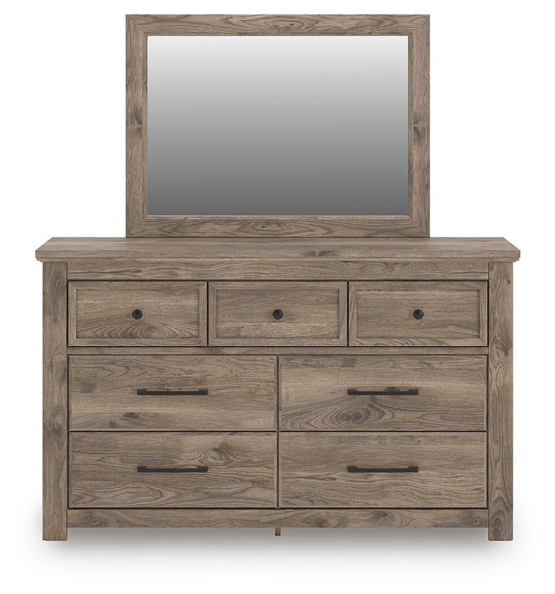 Keithland Queen Poster Bed with Mirrored Dresser and Nightstand