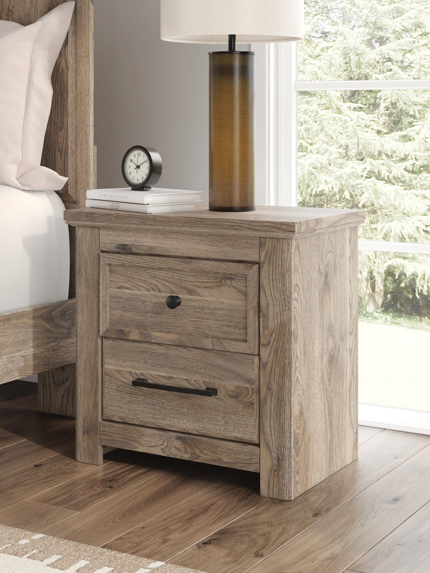 Rusticott Queen Panel Bed with Mirrored Dresser and Nightstand