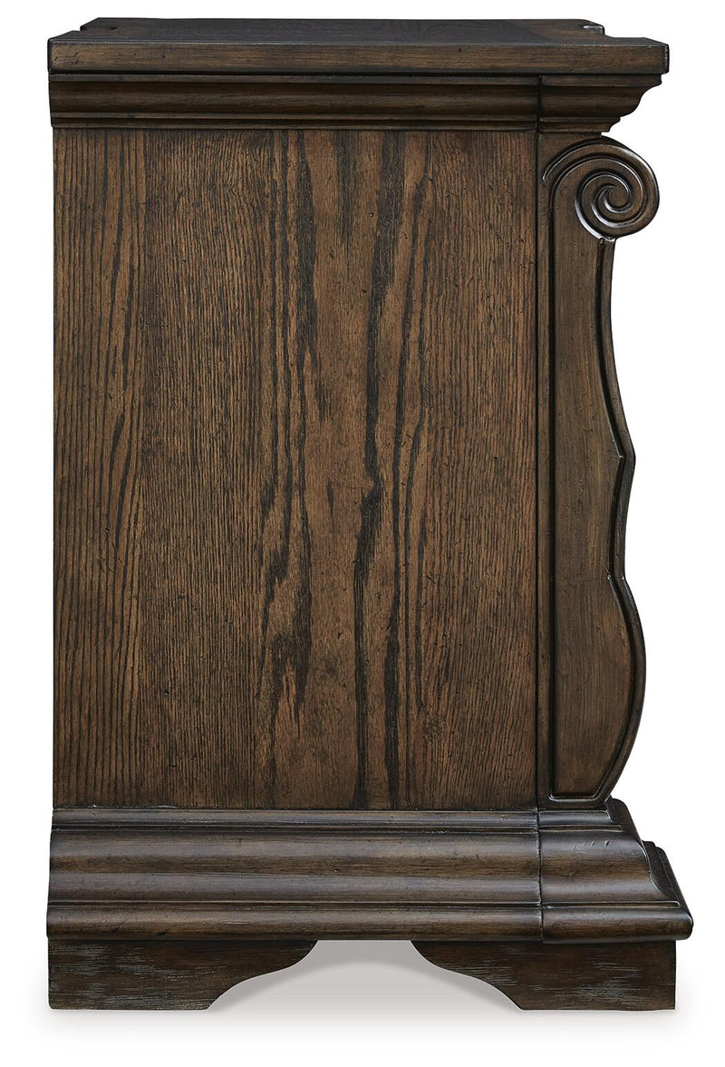 Maylee California King Canopy Bed, Dresser, Mirror, Chest and Nightstand