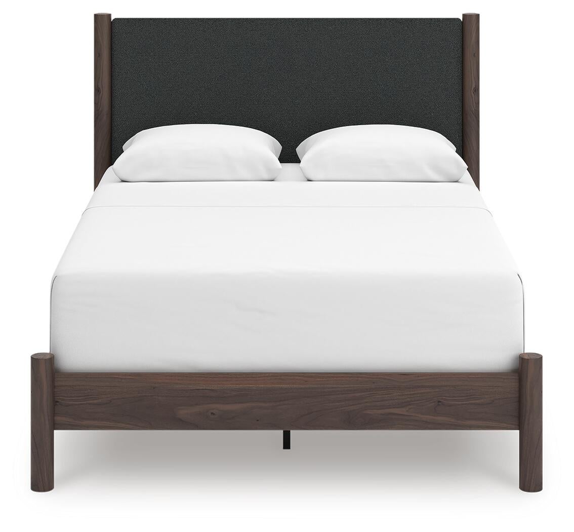 Pamytta Queen Upholstered Panel Bed, Dresser, Mirror and Nightstand