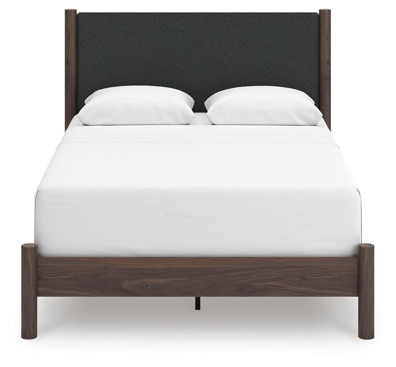 Cadmori Queen Upholstered Panel Bed, Dresser and Mirror