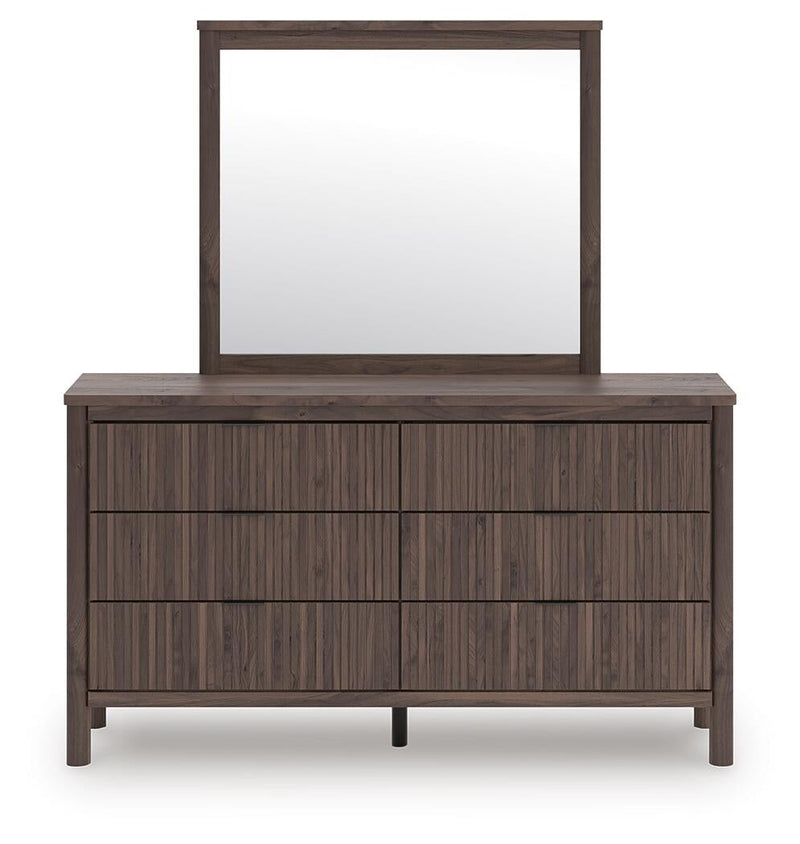 Cadmori Full Upholstered Panel Bed, Dresser and Mirror