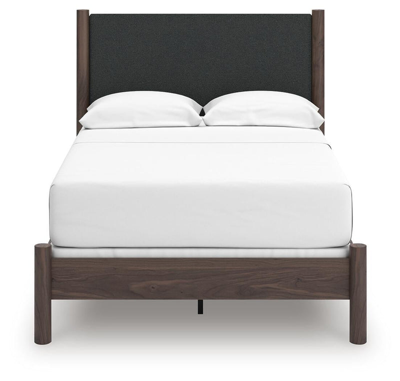 Cadmori Full Upholstered Panel Bed, Dresser and Mirror