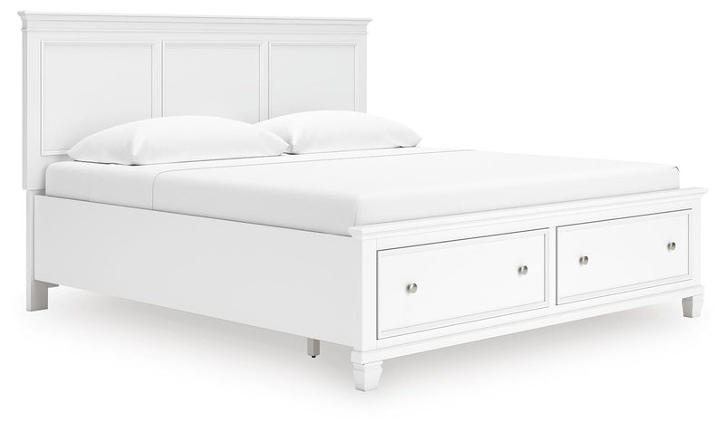 Fortman King Panel Storage Bed with Mirrored Dresser and Nightstand