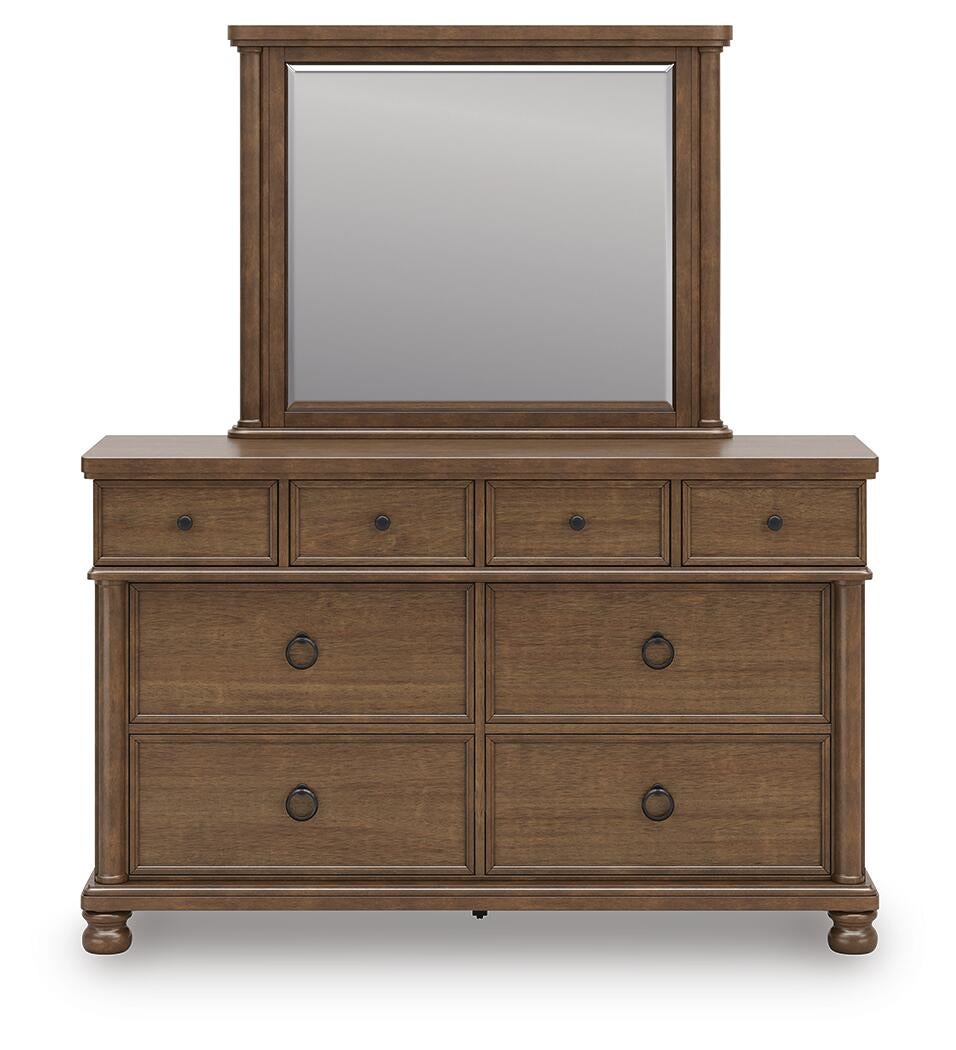 Chadworth King Poster Bed with Mirrored Dresser