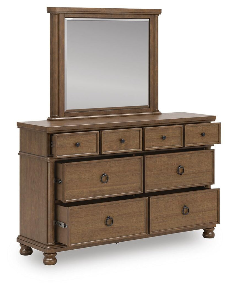 Chadworth California King Poster Bed with Mirrored Dresser and Nightstand