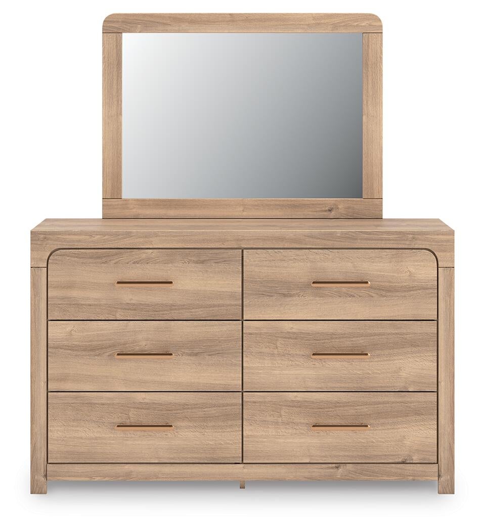 Kinlanni Queen Upholstered Platform Bed, Dresser, Mirror and Nightstand
