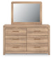 Kinlanni Queen Upholstered Platform Bed, Dresser, Mirror and Nightstand