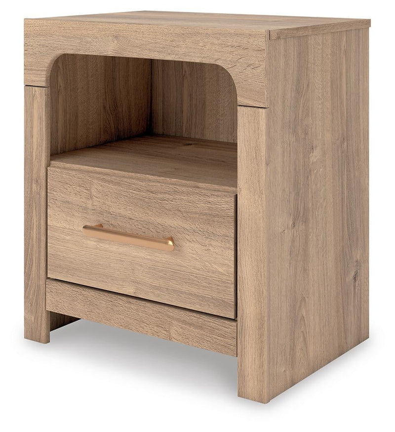 Hollymount Queen Upholstered Platform Bed, Dresser, Mirror and Nightstand