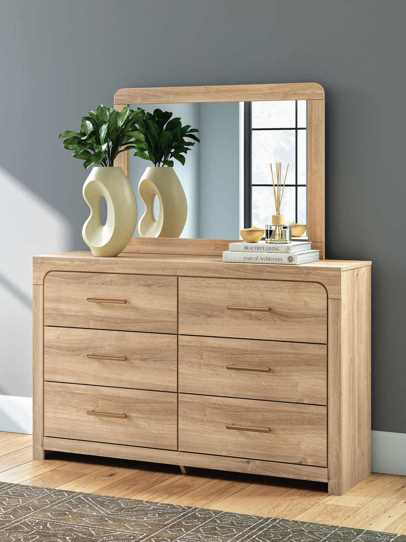 Hollymount Queen Upholstered Platform Bed, Dresser, Mirror and Nightstand