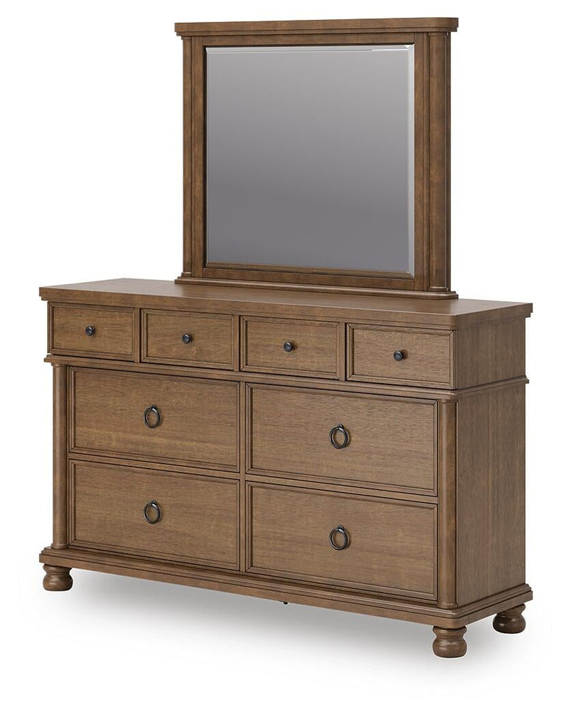 Chadworth California King Poster Bed with Mirrored Dresser