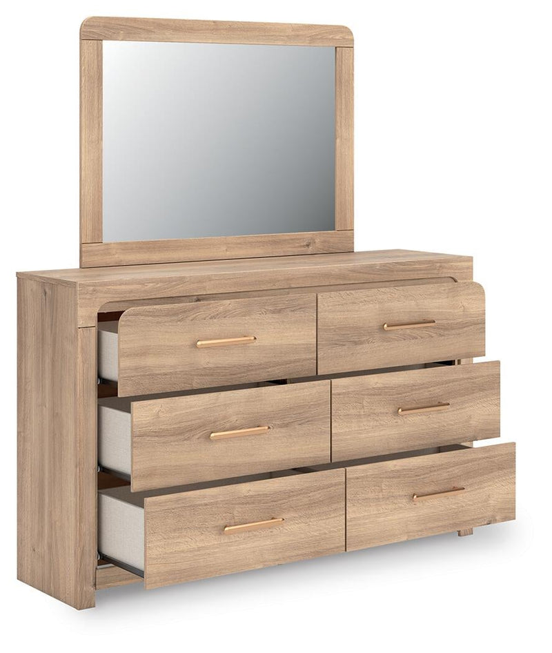 Hollymount King Upholstered Platform Bed, Dresser, Mirror and Nightstand