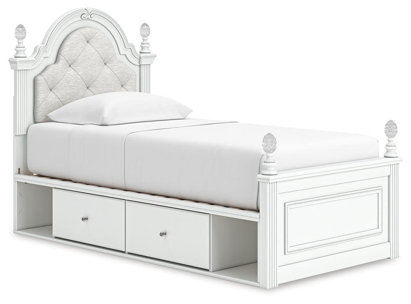 Maylilly Twin Upholstered Panel Storage Bed, Dresser, Mirror and Nightstand